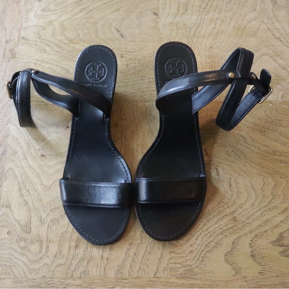 Tory Burch Black Regan Mid Wedge Sandals